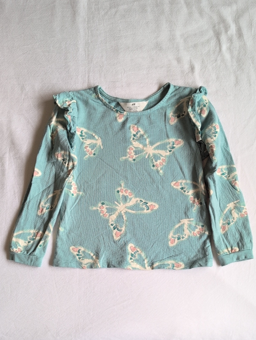 H&M girls butterfly ruffle lightweight cotton crew neck sweatshirt 4-6 YRS